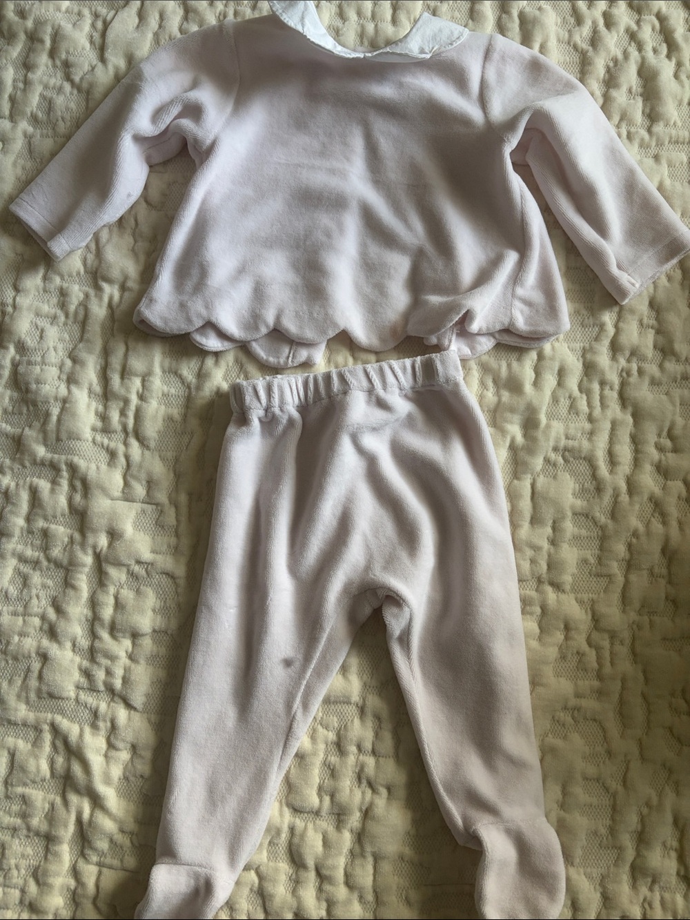 Baby Two-Piece Scalloped Top and Footed Pants - Pale Pink jacadi